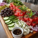 Watermelon Feta Board Salad with Mint, Cucumber, Olives & Chili Lime Herb Drizzle