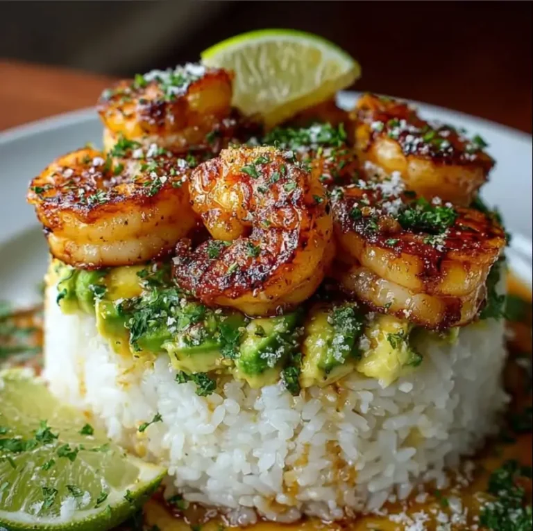 Honey Lime Shrimp & Avocado Rice Stack