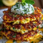 Golden Crispy Zucchini Fritters with Whipped Feta-Mint Dip & Lemon Honey