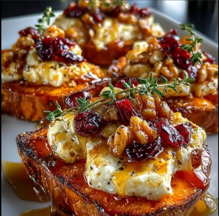 Roasted Sweet Potato Smash with Brie, Cranberries & Spicy Honey Walnut Drizzle