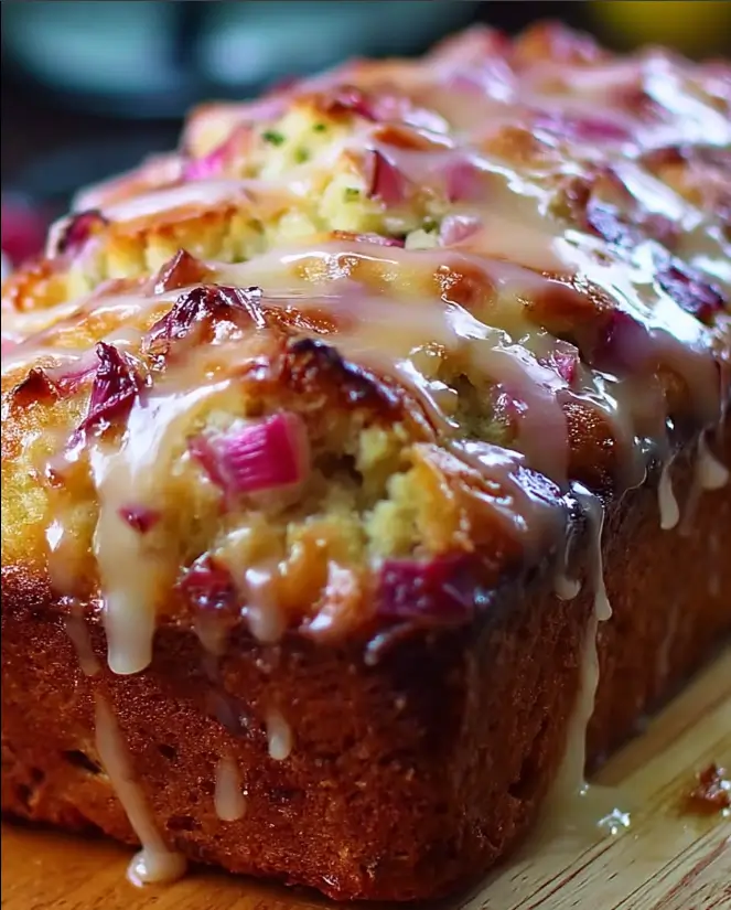 Zesty Lemon Rhubarb Loaf Drizzled with Sweet Citrus Glaze