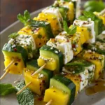 Cucumber, Mango & Feta Cubes with Hot Honey-Lime Drizzle