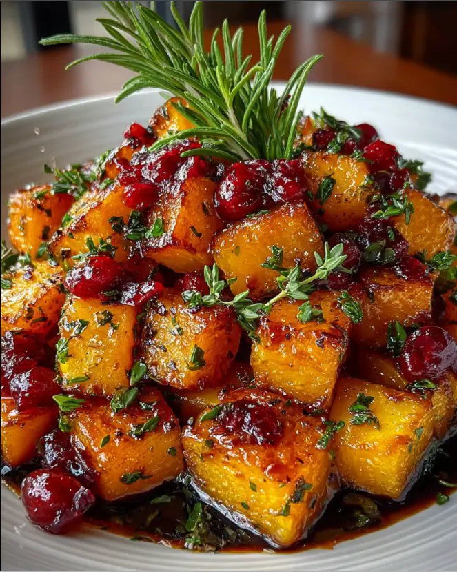 Caramelized Butternut Squash with Cranberry-Balsamic Glaze