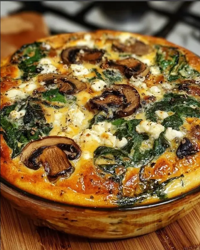 Classic Spinach & Feta Crustless Mushroom Quiche