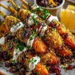 Pistachio-Crusted Carrot Skewers with Whipped Feta & Cranberry Drizzle