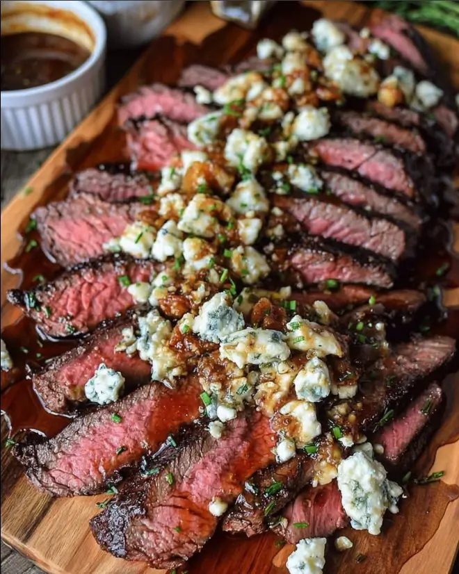 Balsamic Marinated Flank Steak with Blue Cheese Crust