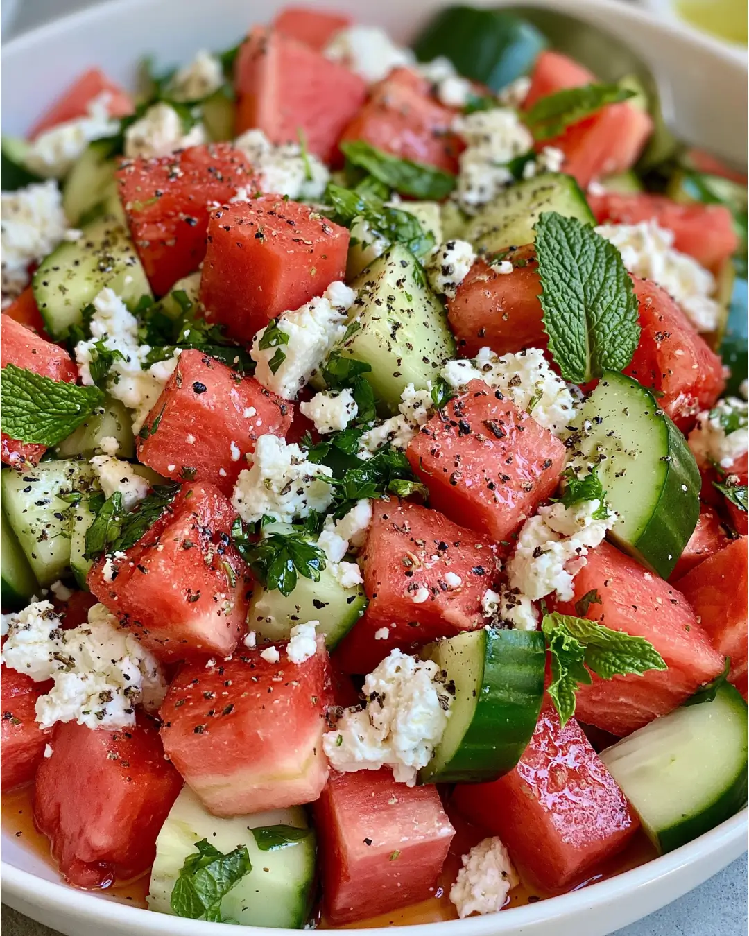 Simple Watermelon + Cucumber + Feta Salad