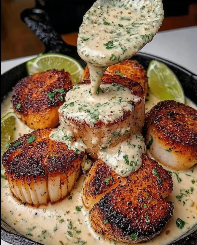 Sizzling Scallops with Zesty Lime Cilantro Sauce
