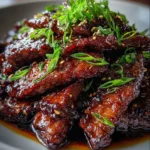 Sticky Caramelized Mongolian Beef with Garlic & Soy Glaze