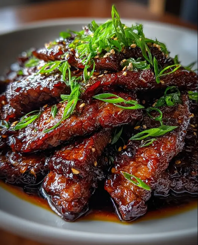 Sticky Caramelized Mongolian Beef with Garlic & Soy Glaze