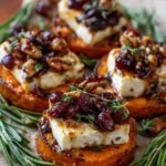 Sweet Potato Rounds with Brie, Cranberry & Pecans