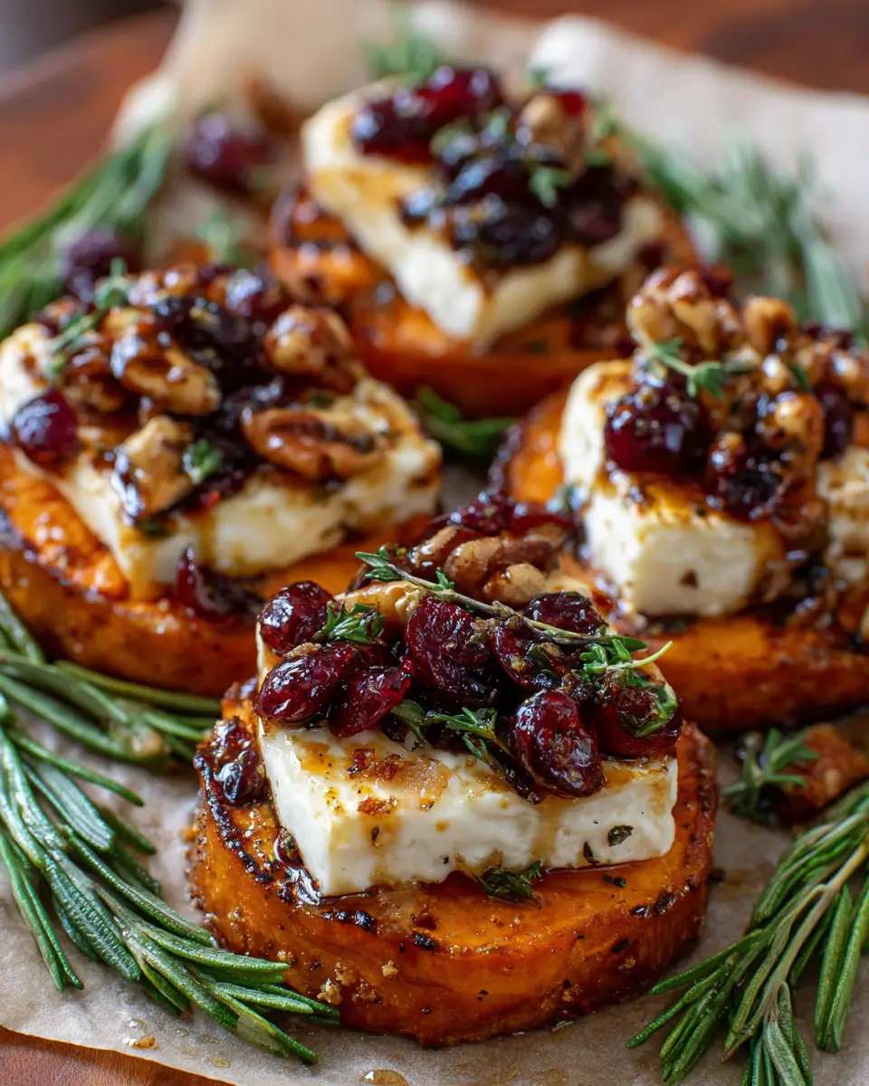 Sweet Potato Rounds with Brie, Cranberry & Pecans