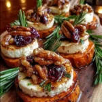 Sweet Potato Rounds with Brie, Cranberry & Toasted Pecans with Hot Honey Drizzle