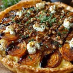 Sweet Potato & Caramelised Onion Tart with Brie, Thyme & Walnut Honey Crumble