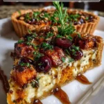 Sweet Potato & Caramelized Onion Tart with Brie, Cranberries & Walnut Honey Crunch