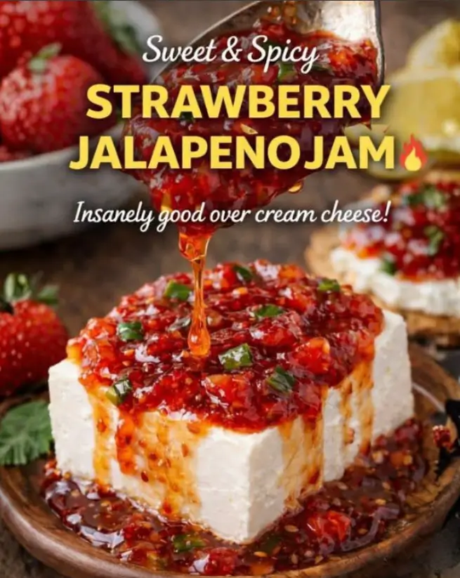 Sweet & Spicy Strawberry Jalapeño Jam with Cream Cheese