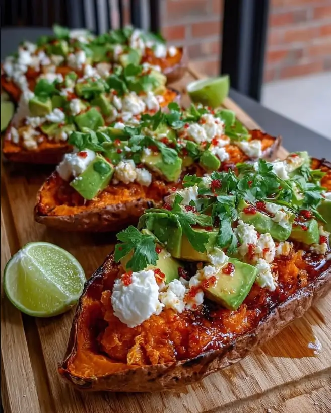 The Ultimate Loaded Sweet Potato Skins with Whipped Feta and Chili Honey