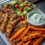 Ultimate Grilled Chicken & Sweet Potato Bowl with Avocado Salsa + Herbed Yogurt Dip