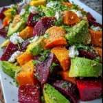 Vibrant Roasted Beet Sweet Potato Avocado Salad