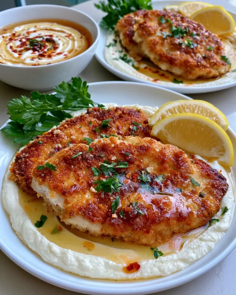 Hot Honey Parmesan Chicken Cutlets with Whipped Feta