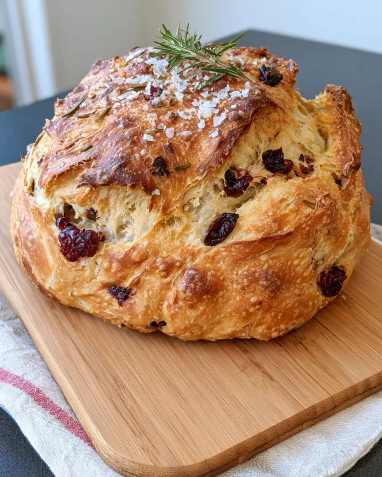 No-Knead Rosemary Cranberry Bread with Olive Oil & Sea Salt