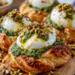 Burrata in Pistachio-Basil Pesto with Puff Pastry Twists