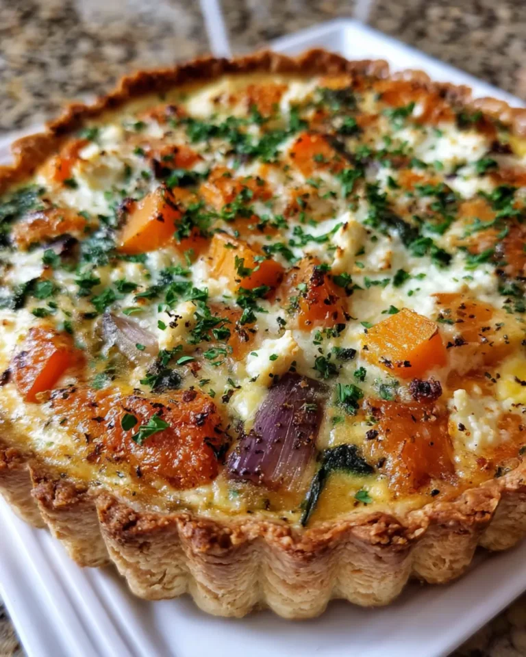 Winter Vegetable Quiche with Butternut Squash, Spinach, Leeks & Goat Cheese