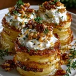 Crispy Potato Stack Towers with Whipped Feta & Honey Walnut Crunch