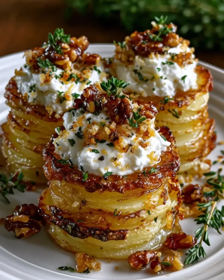 Crispy Potato Stack Towers with Whipped Feta & Honey Walnut Crunch