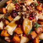 Caramelized Sweet Potato & Apple Skillet with Brie, Cranberries, Pecans & Hot Honey