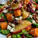 Autumn Harvest Salad with Roasted Sweet Potato, Apple, Cranberries, Feta & Apple Cider Vinaigrette