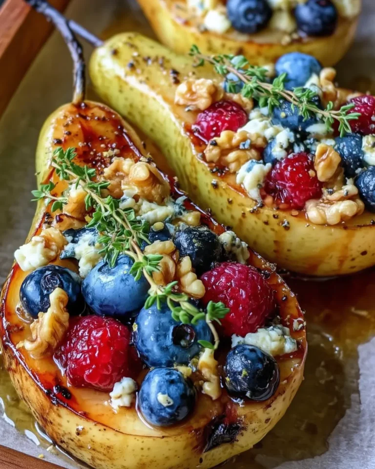 Baked Pears with Berries, Honey, Walnuts & Blue Cheese