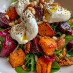 Beetroot & Sweet Potato Salad with Burrata and Pine Nuts