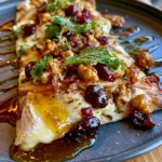 Brie & Apple Flatbread with Cranberries, Candied Walnuts & Hot Honey