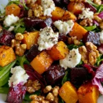 Butternut Squash Salad with Roasted Beets, Spicy Arugula, Walnuts & Creamy Goat Cheese