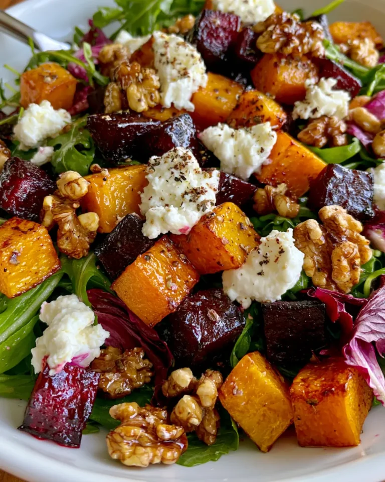 Butternut Squash Salad with Roasted Beets, Spicy Arugula, Walnuts & Creamy Goat Cheese