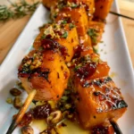 Butternut Squash Skewers with Pistachios, Cranberries & Hot Honey