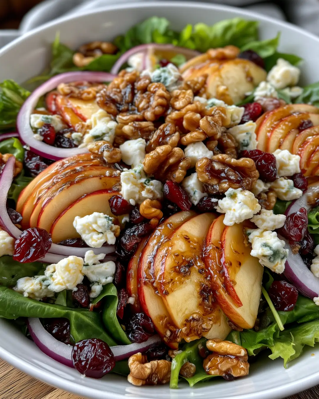 Caramelized Apple, Cranberry & Blue Cheese Salad with Candied Walnuts