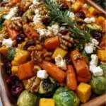Caramelized Butternut Squash, Carrots, Brussels Sprouts & Sweet Potato with Feta, Walnuts & Cranberry-Honey Glaze