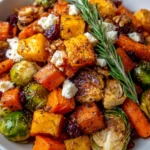 Caramelized Butternut Squash, Carrots, Brussels Sprouts & Sweet Potato with Goat Cheese, Walnuts & Cranberry-Honey Glaze