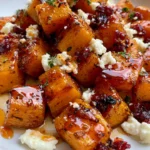 Caramelized Butternut Squash with Tangy Feta and Cranberry Drizzle