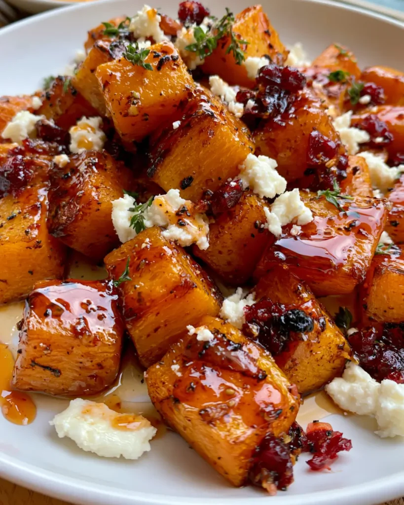 Caramelized Butternut Squash with Tangy Feta and Cranberry Drizzle