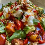 Charred Red Pepper Salad with Whipped Feta, Avocado, Walnuts & Hot Honey