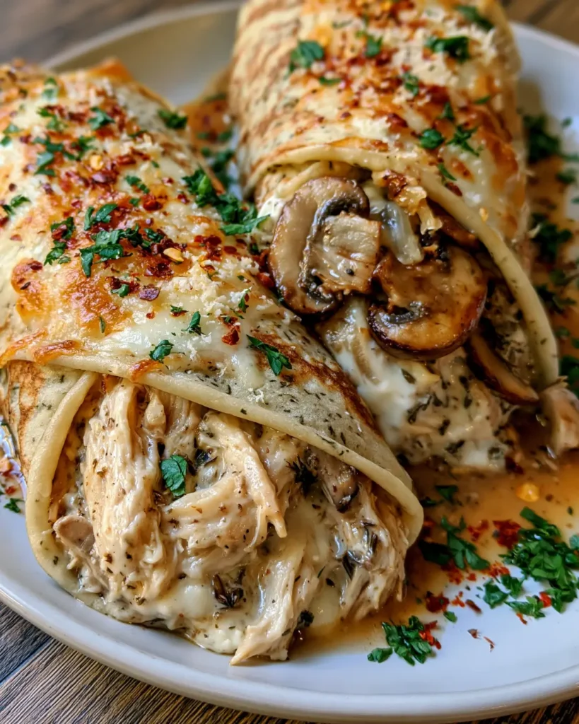 Cheesy Chicken and Mushroom Crepe Cone