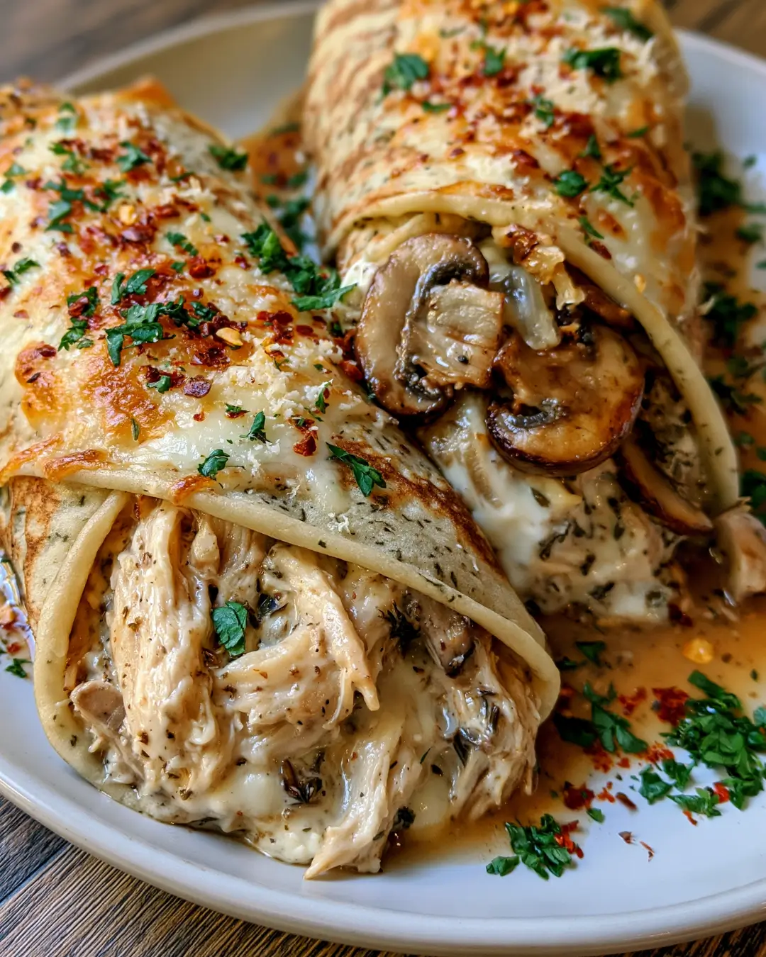 Cheesy Chicken and Mushroom Crepe Cone