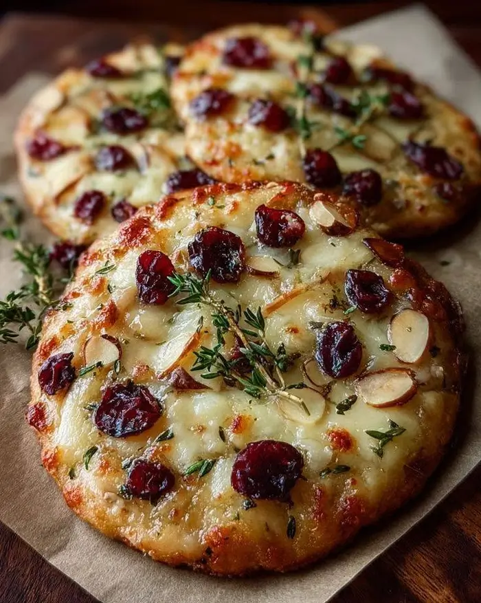 Cranberry Brie Flatbreads with Almonds & Thyme