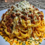 Creamy Cheesy Beef Bolognese Fettuccine