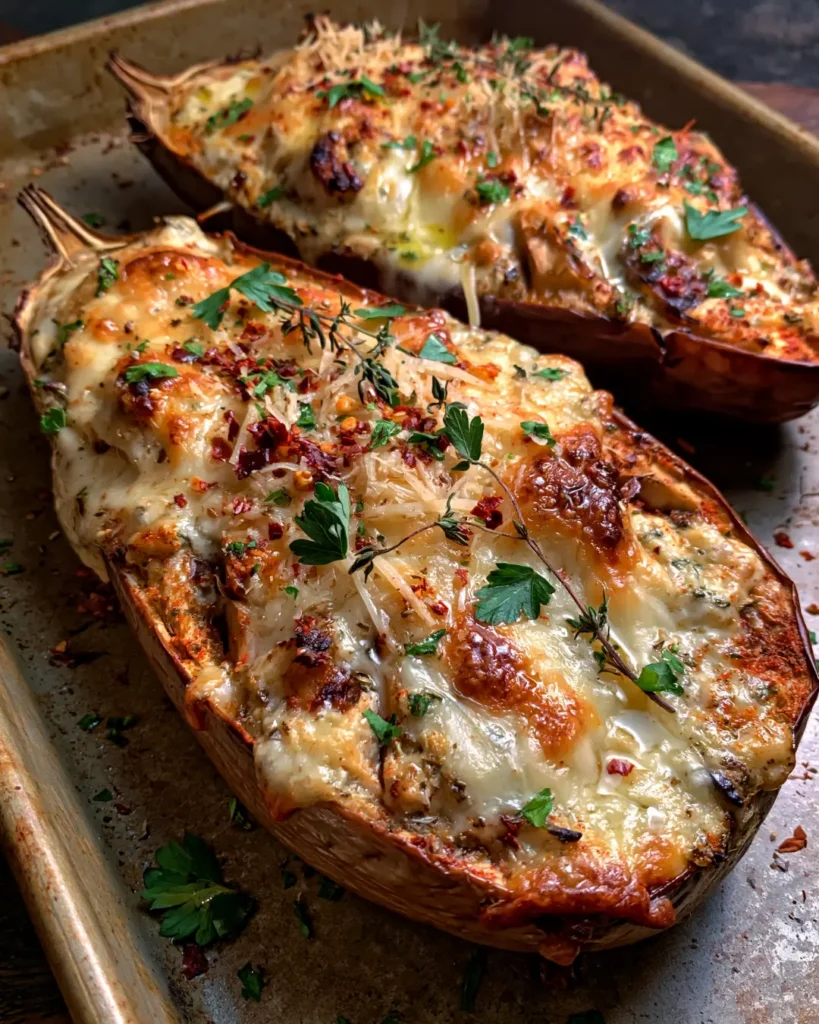 Creamy Cheesy Stuffed Eggplant