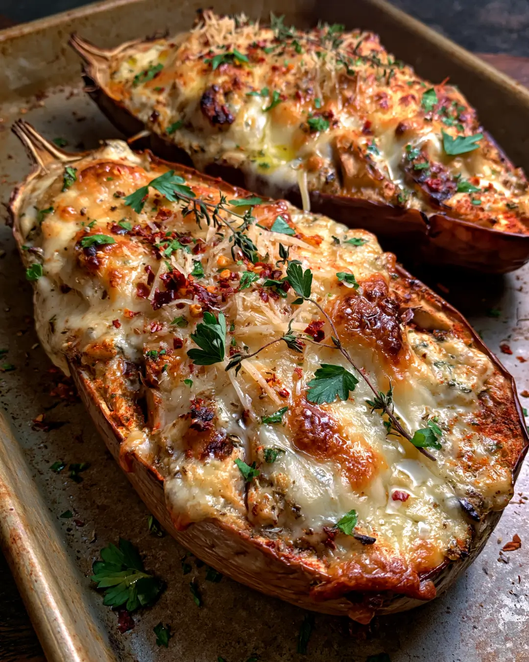 Creamy Cheesy Stuffed Eggplant