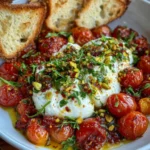 Creamy Magic Burrata with Roasted Tomatoes, Hot Honey & Crispy Pistachios